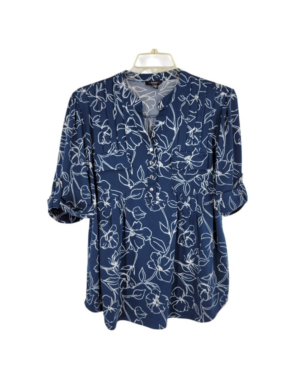 Cocomo 1X Floral Tunic Top Pintuck Half Sleeve Boho Coastal Resort Easy Wear